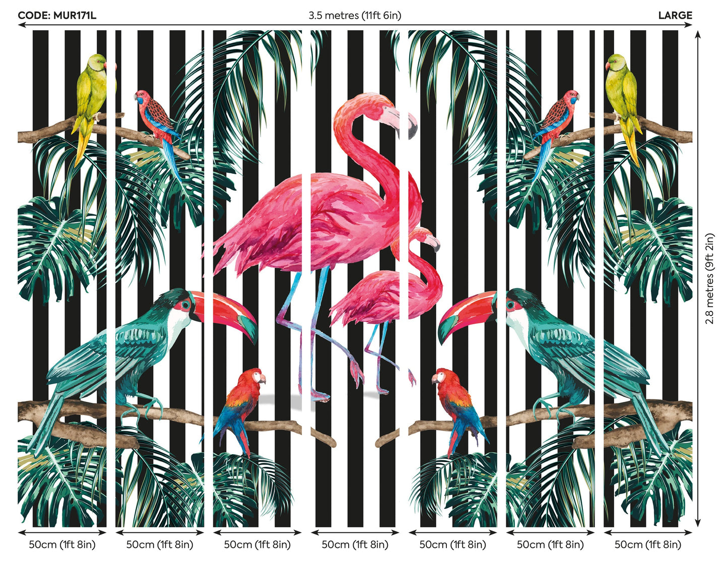 Origin Murals Flamingo Stripe Multi 350cm X 280cm