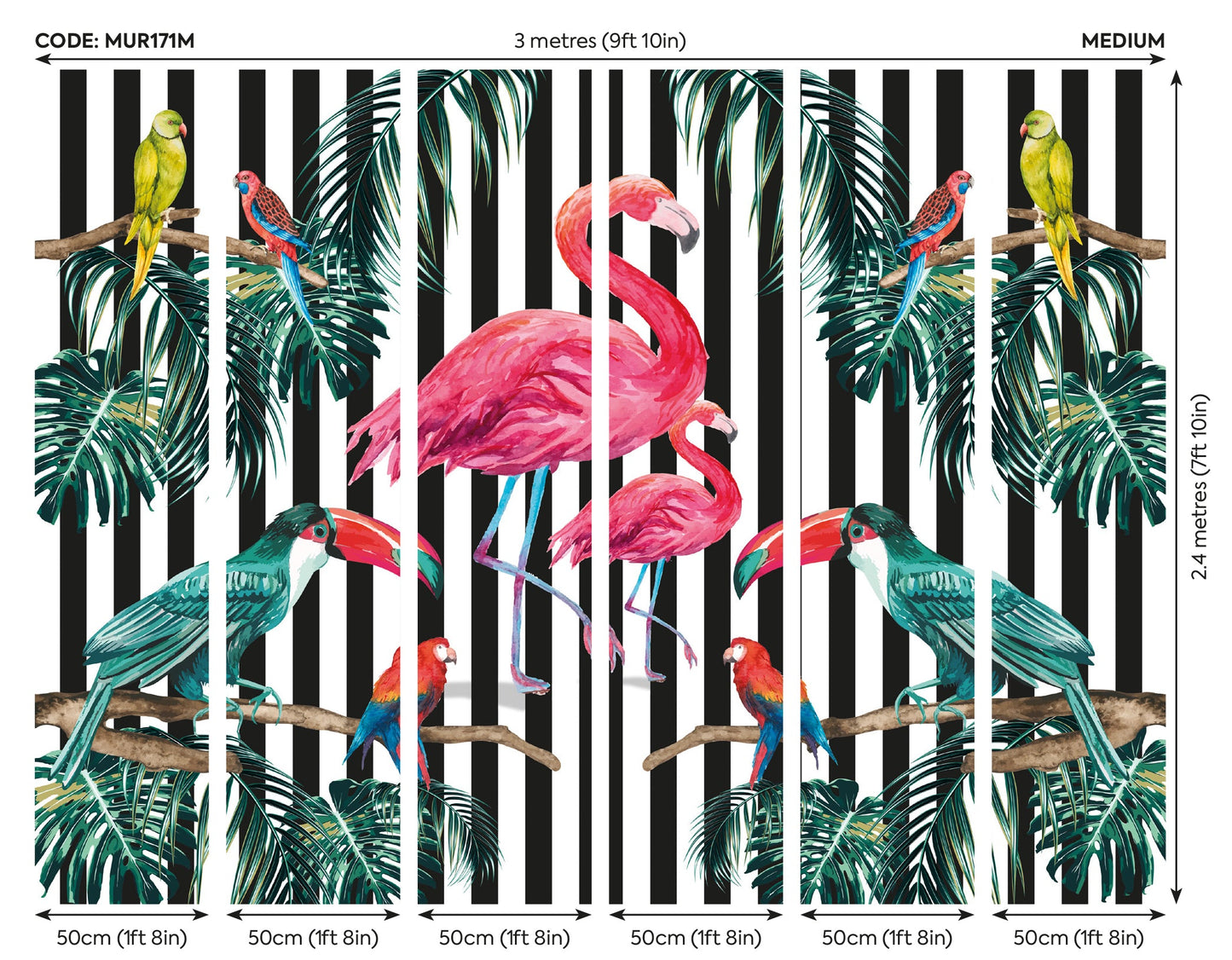Origin Murals Flamingo Stripe Multi 300cm X 240cm