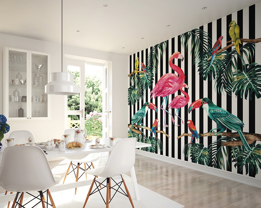 Origin Murals Flamingo Stripe Multi 300cm X 240cm