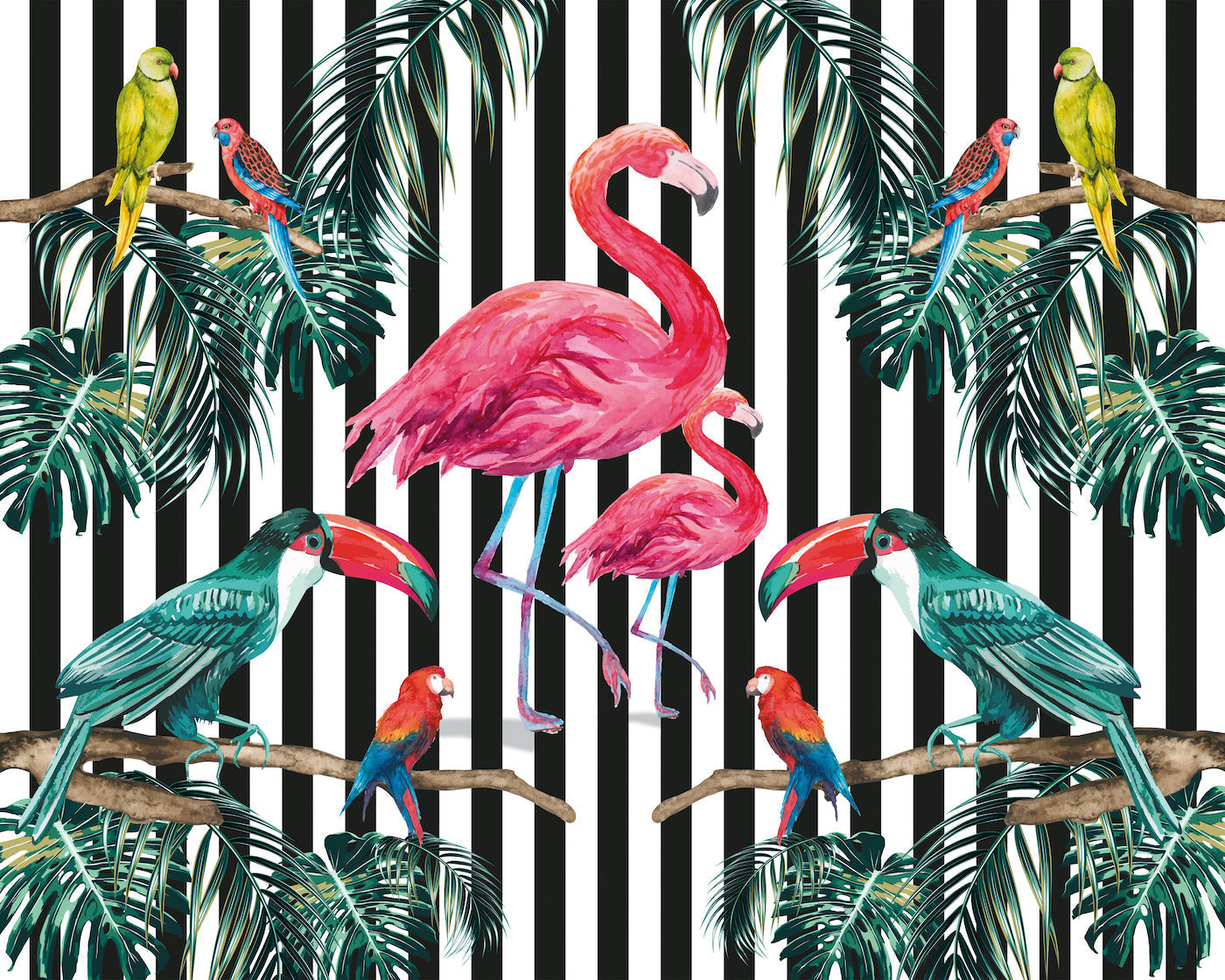 Origin Murals Flamingo Stripe Multi 300cm X 240cm