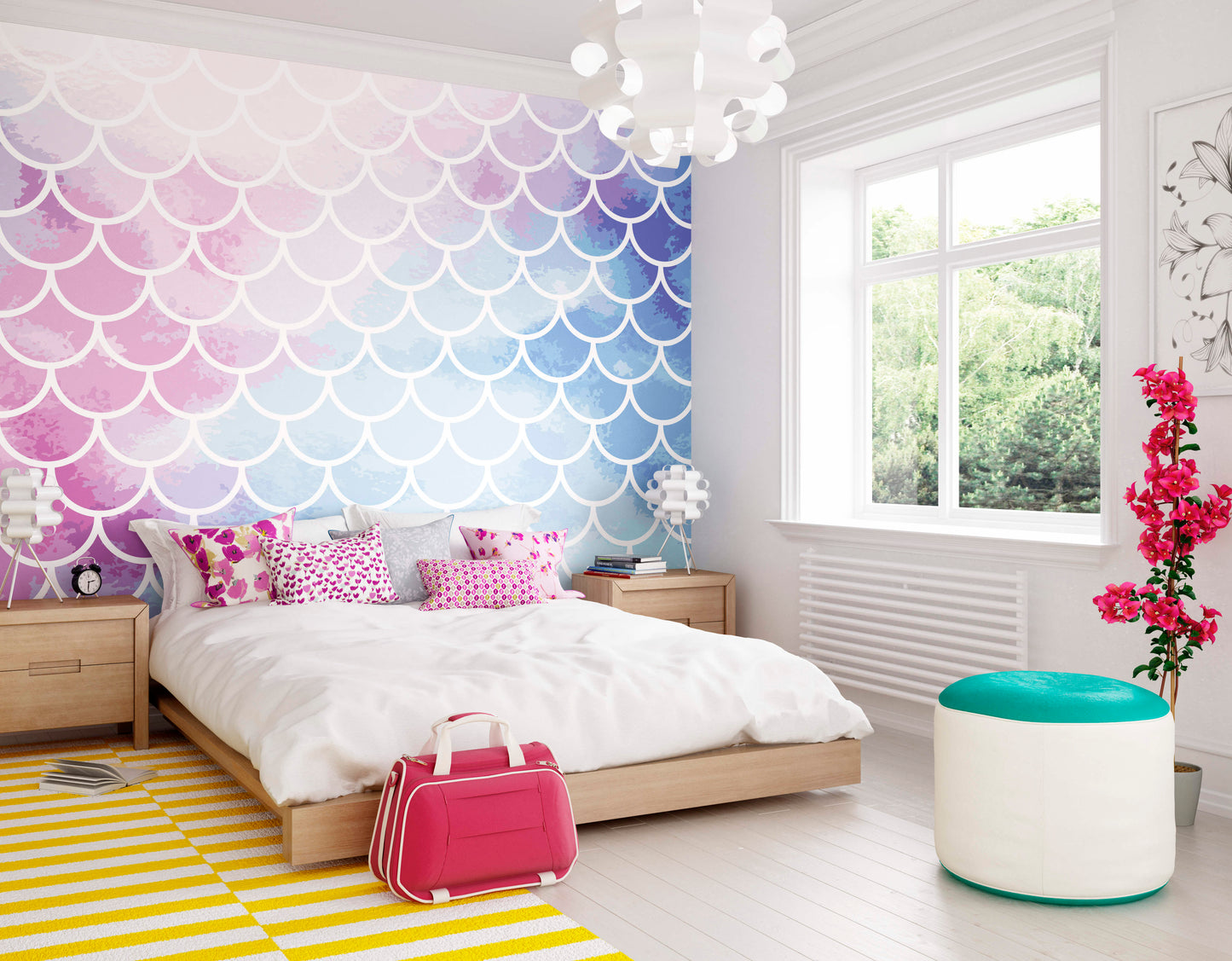 Origin Murals Watercolour Mermaid Scales Pastel 350cm X 280cm