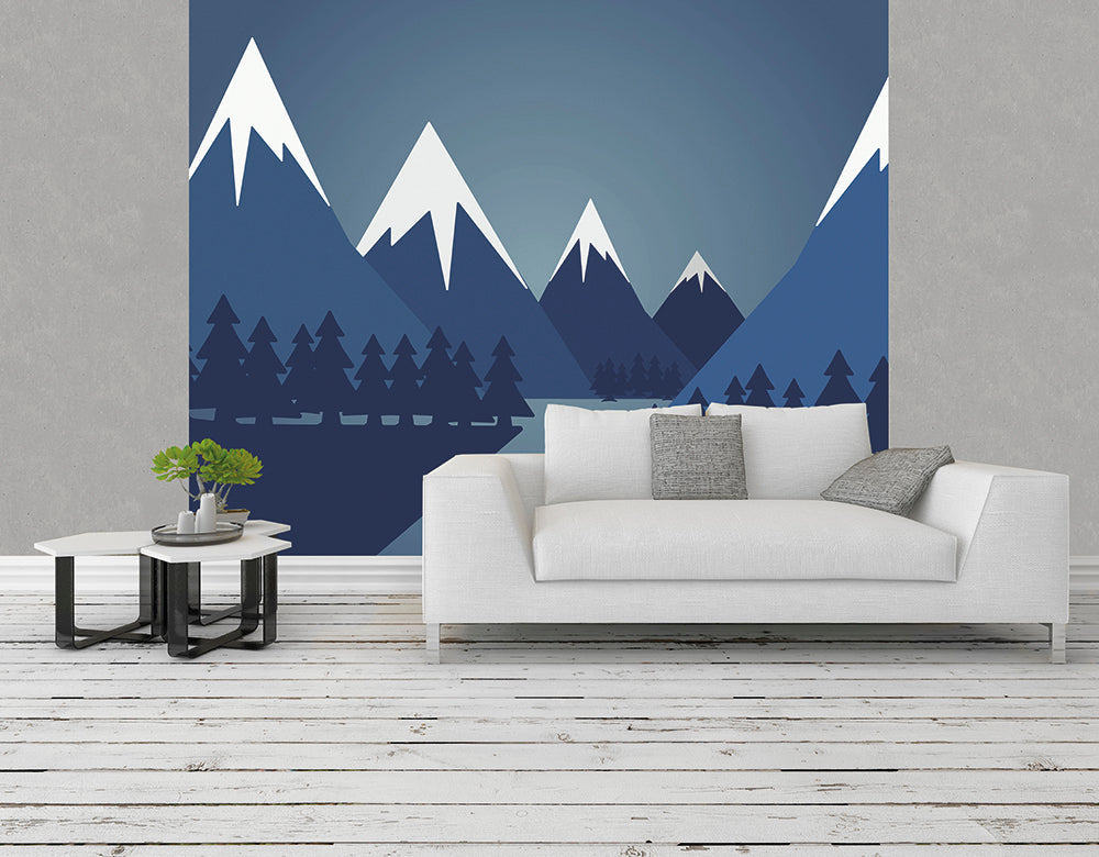 Origin Murals Snowy Mountain Valley Steel Blue 350cm X 280cm