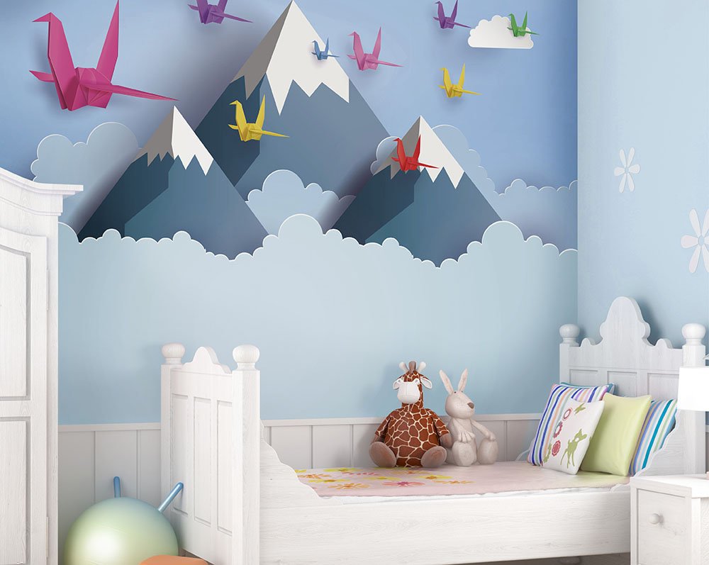 Origin Murals Origami Mountains Powder Blue 300cm X 240cm