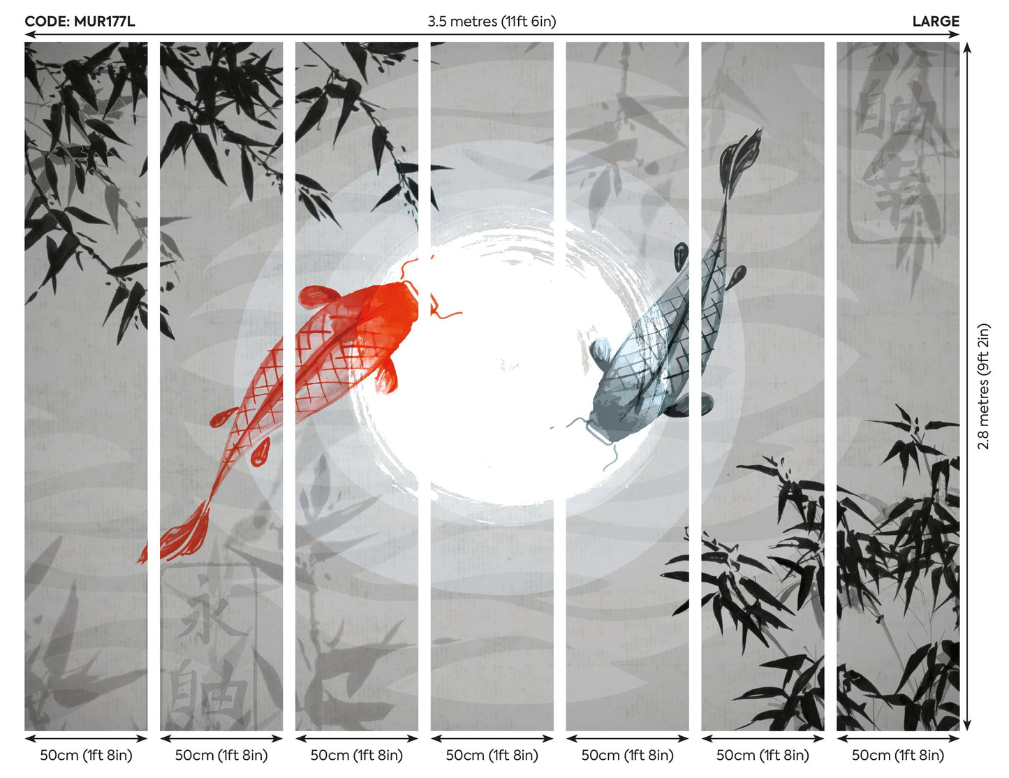 Origin Murals Watercolour Koi Graphite 350cm X 280cm