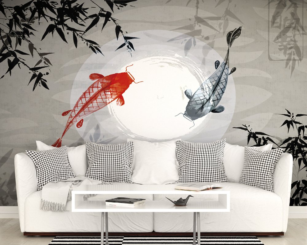 Origin Murals Watercolour Koi Graphite 350cm X 280cm