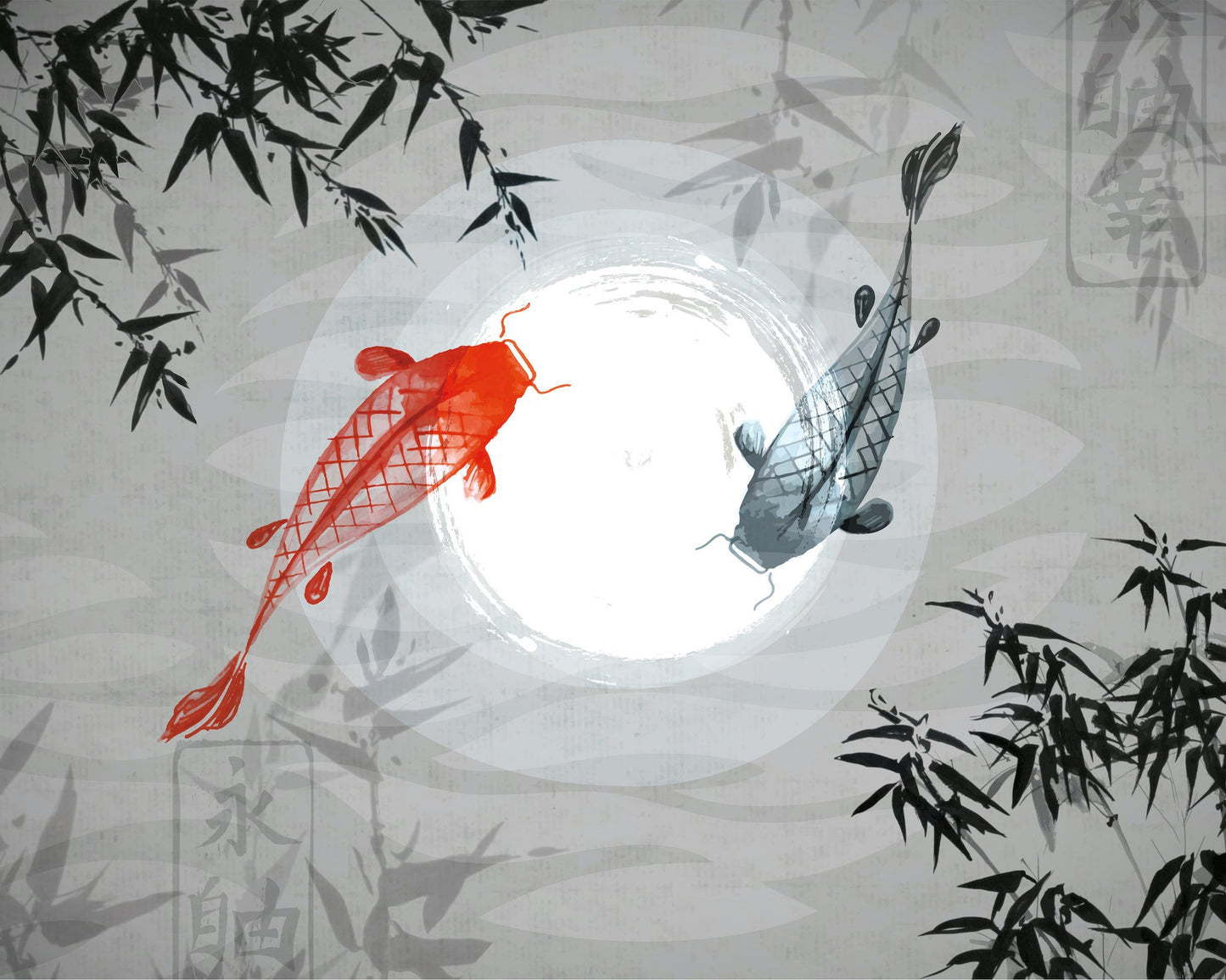 Origin Murals Watercolour Koi Graphite 350cm X 280cm