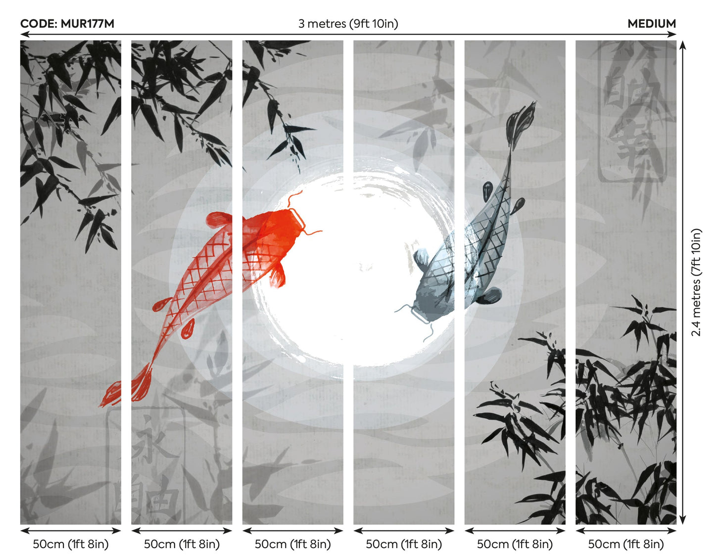 Origin Murals Watercolour Koi Graphite 300cm X 240cm