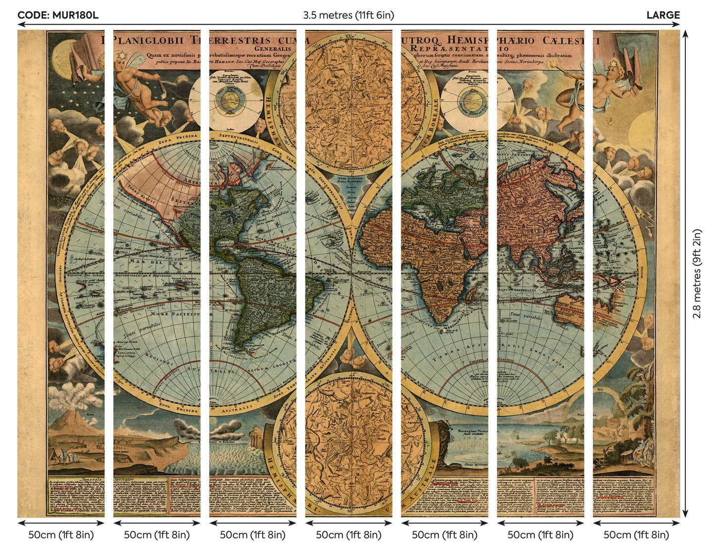 Origin Murals Vintage Map Antique 350cm X 280cm