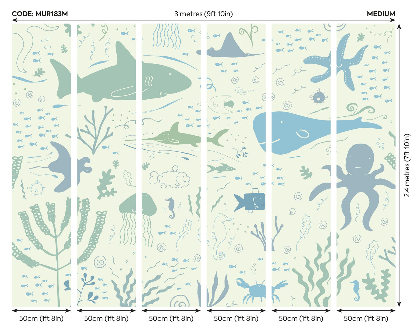 Origin Murals Underwater Adventures Seafoam 300cm X 240cm