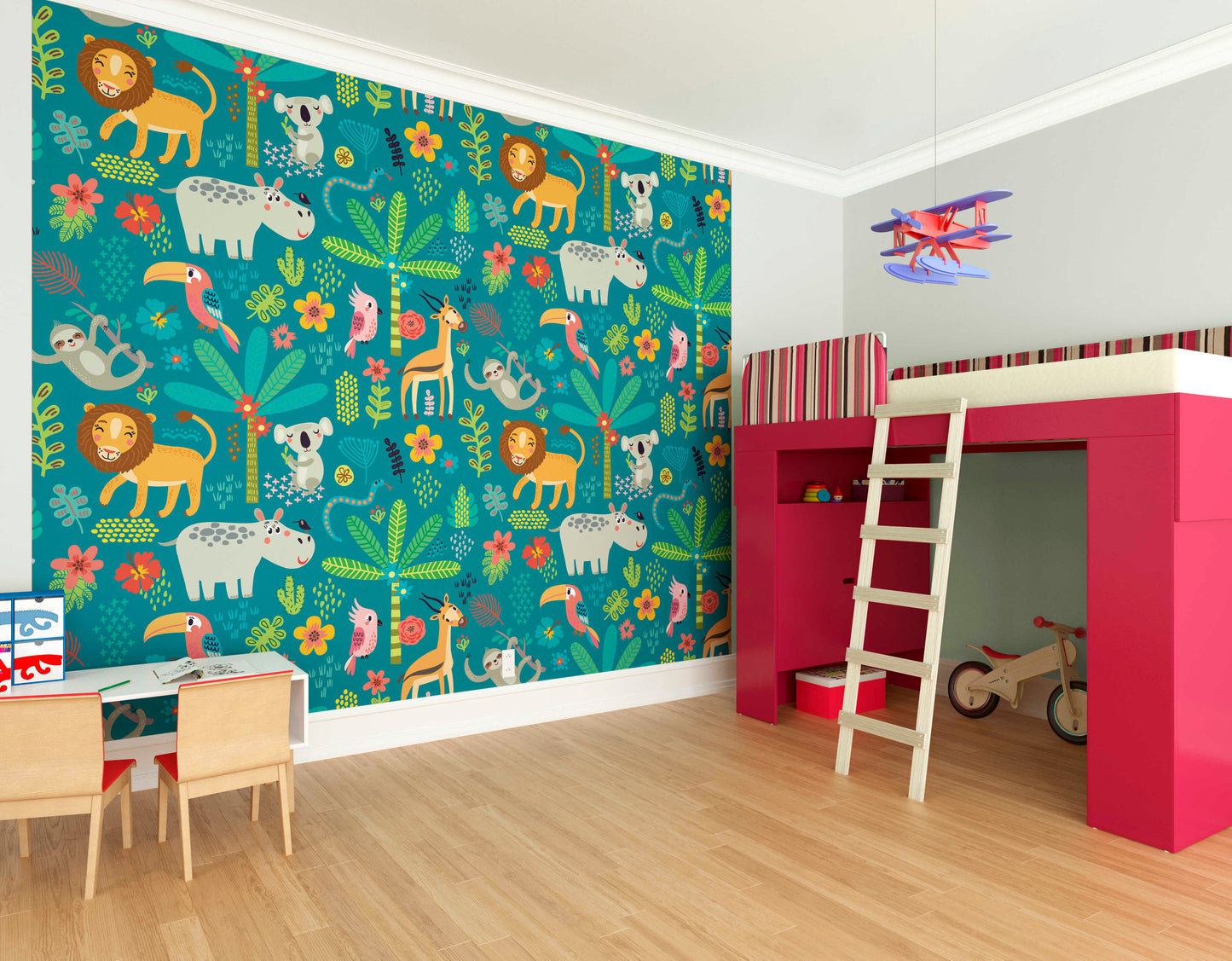 Origin Murals Jungle Animals Teal 350cm X 280cm