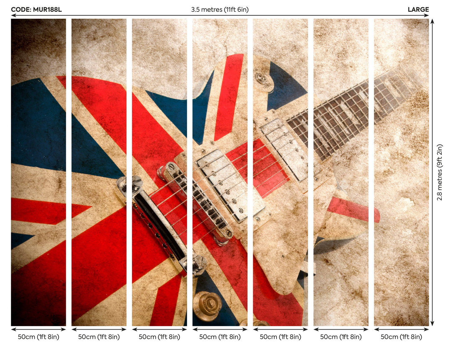 Origin Murals Rock Guitar Sepia Multi 350cm X 280cm