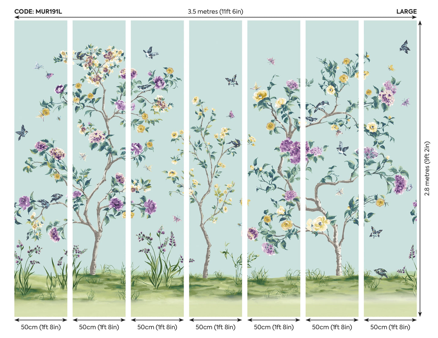 Origin Murals Oriental Flower Tree Blue 350cm X 280cm