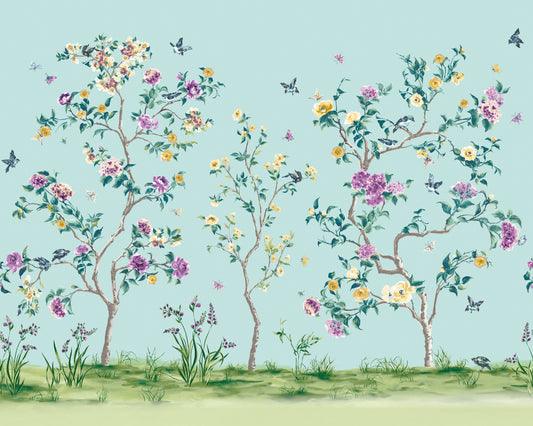 Origin Murals Oriental Flower Tree Blue 300cm X 240cm