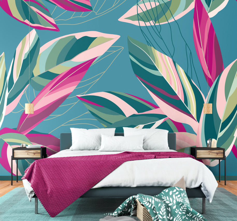 Origin Murals Botanical Calathea Leaves Blue 350cm X 280cm