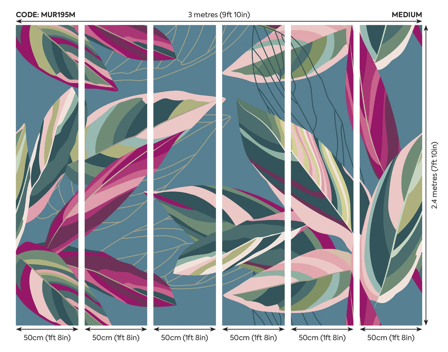 Origin Murals Botanical Calathea Leaves Blue 300cm X 240cm