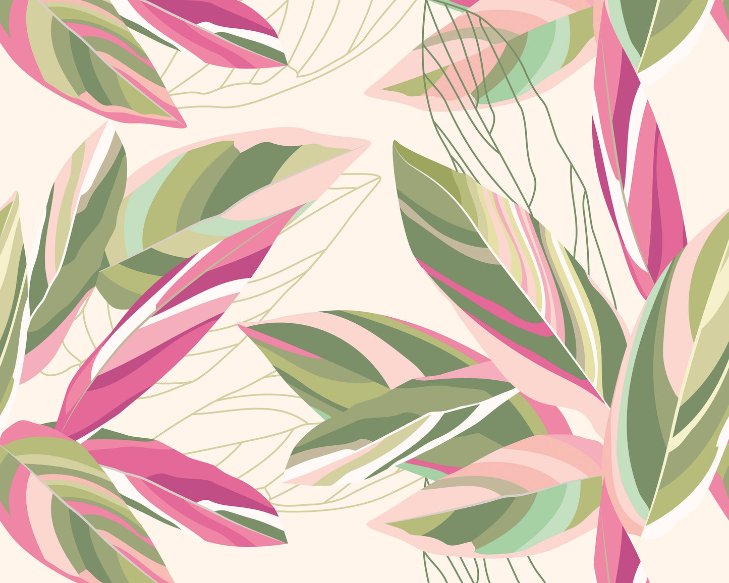 Origin Murals Botanical Calathea Leaves Pink 350cm X 280cm