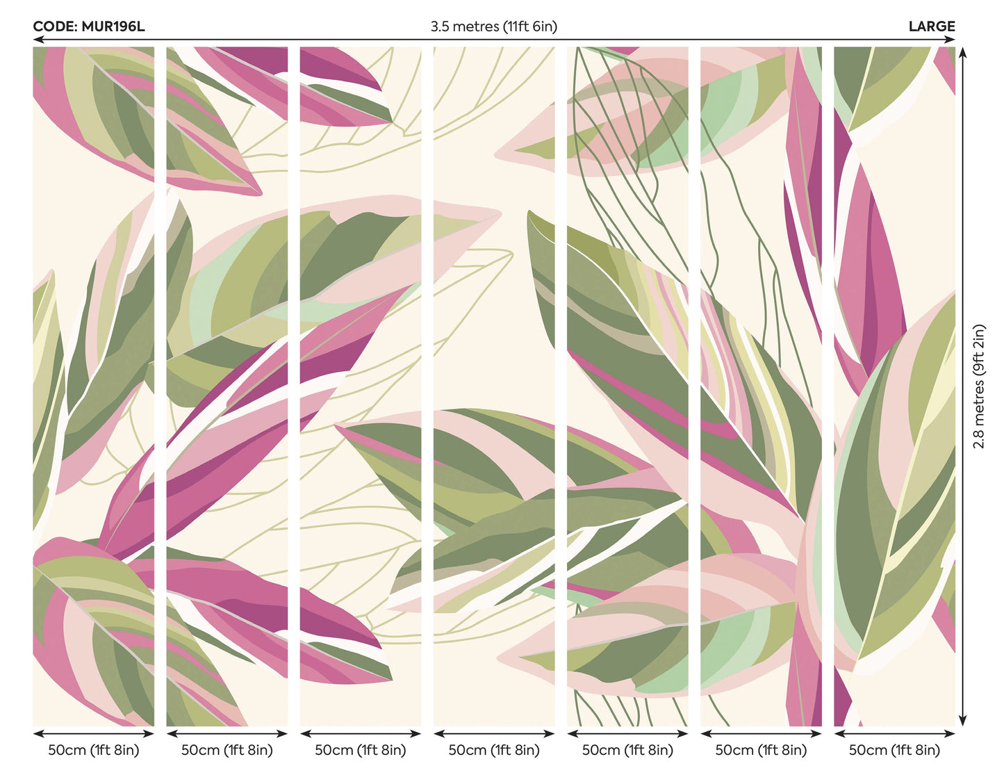 Origin Murals Botanical Calathea Leaves Pink 350cm X 280cm