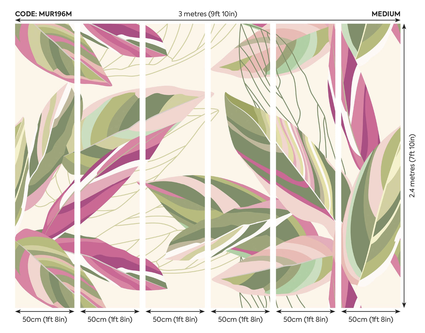 Origin Murals Botanical Calathea Leaves Pink 300cm X 240cm