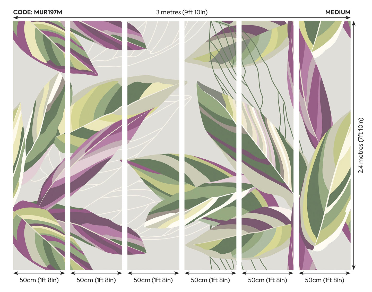 Origin Murals Botanical Calathea Leaves Grey 300cm X 240cm