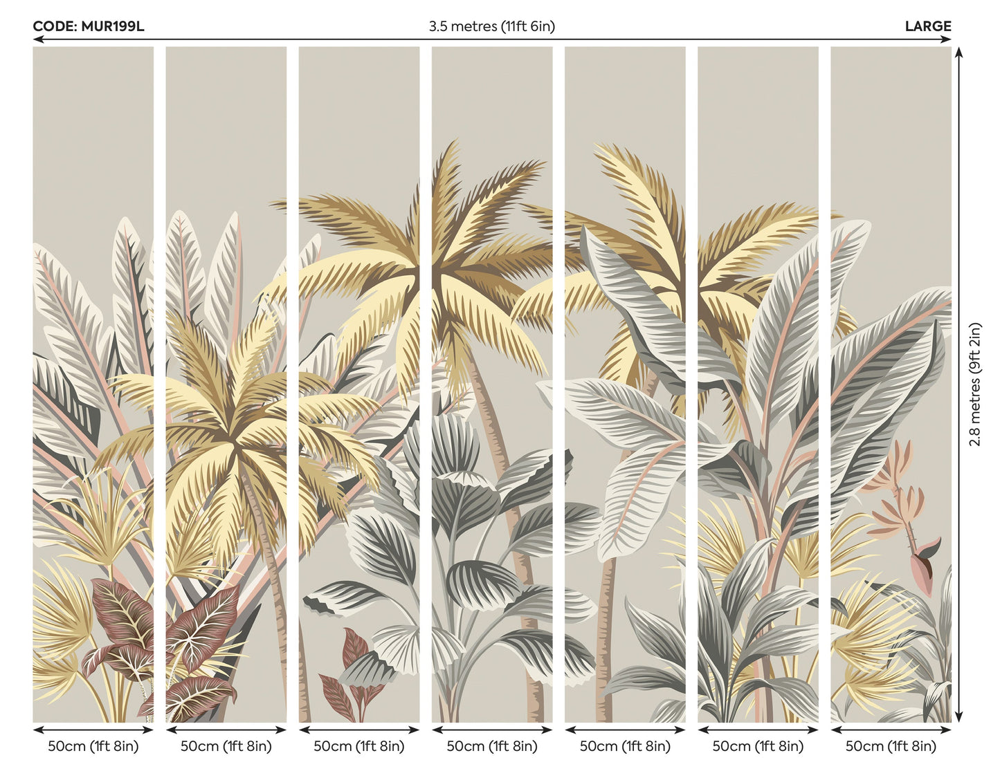 Origin Murals Tropical Palm Trees Grey 350cm X 280cm