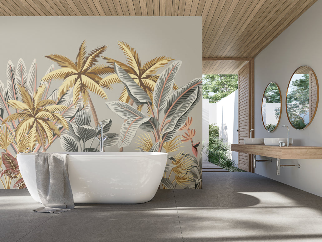 Origin Murals Tropical Palm Trees Grey 350cm X 280cm