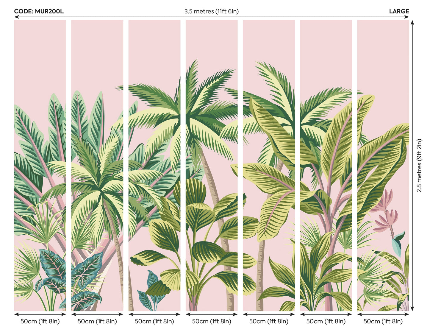 Origin Murals Tropical Palm Trees Pink 350cm X 280cm