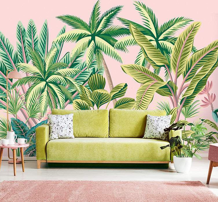 Origin Murals Tropical Palm Trees Pink 350cm X 280cm