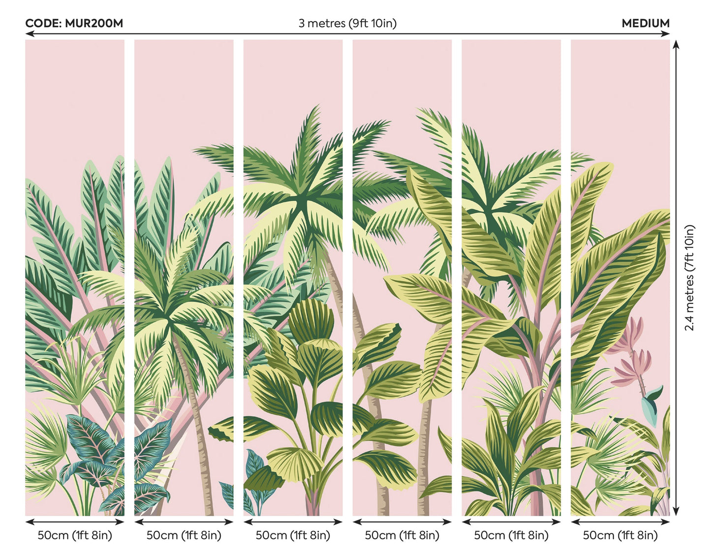 Origin Murals Tropical Palm Trees Pink 300cm X 240cm