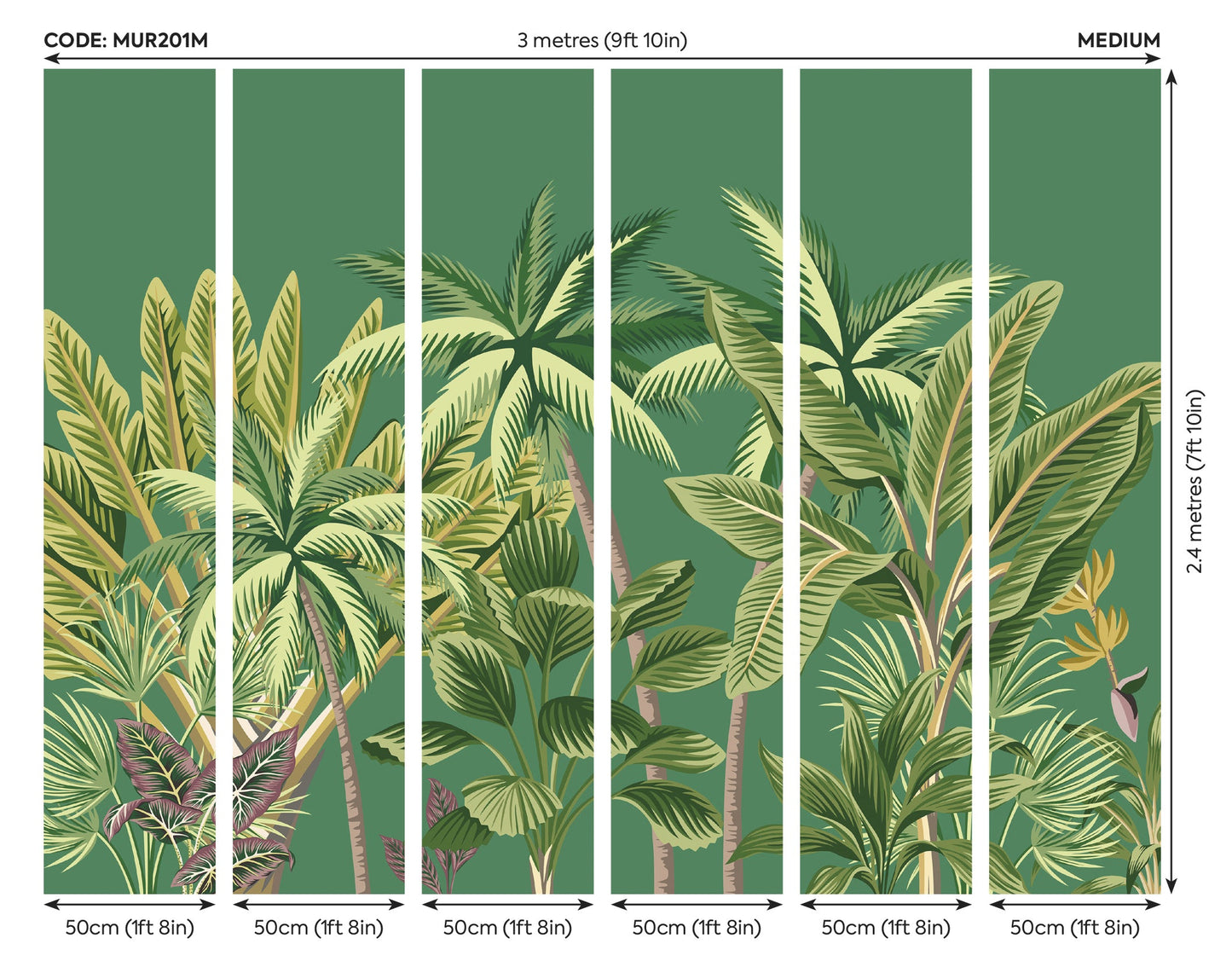 Origin Murals Tropical Palm Trees Green 300cm X 240cm