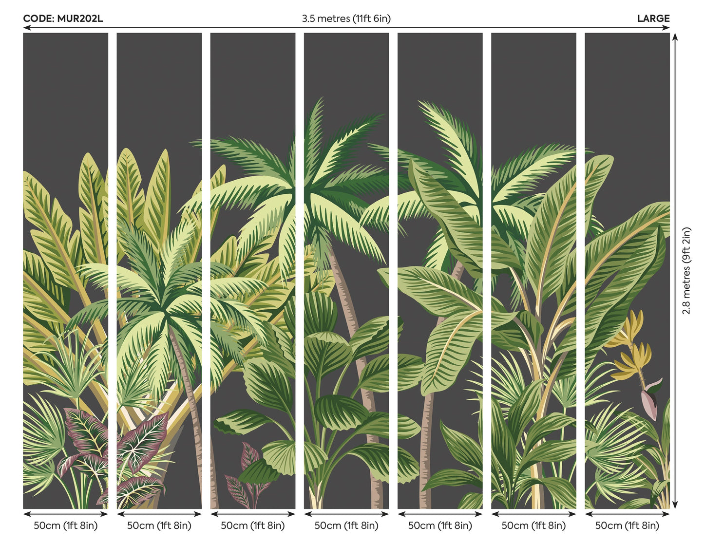 Origin Murals Tropical Palm Trees Black 350cm X 280cm