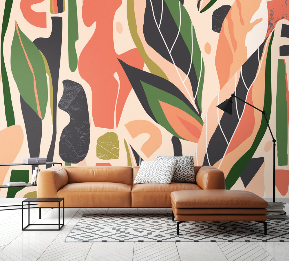 Origin Murals Abstract Leaf Shapes Orange 300cm X 240cm