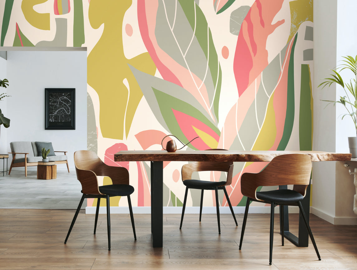 Origin Murals Abstract Leaf Shapes Pink 350cm X 280cm