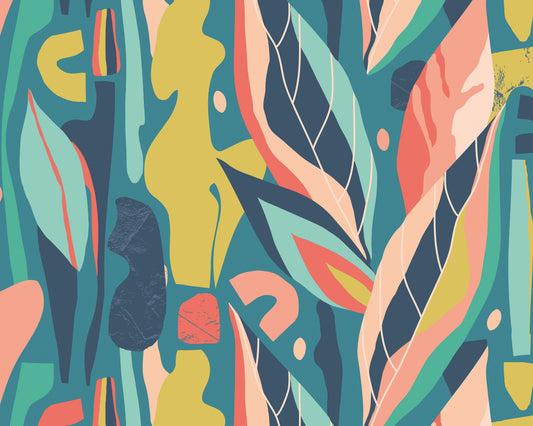 Origin Murals Abstract Leaf Shapes Blue 350cm X 280cm