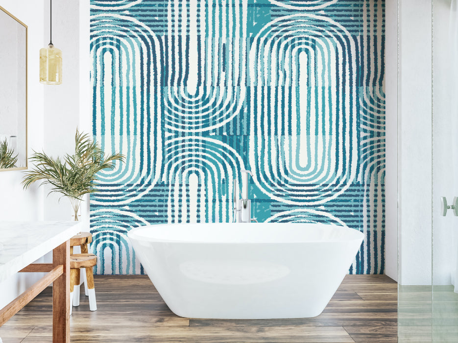 Origin Murals Curved Line Texture Blue 350cm X 280cm