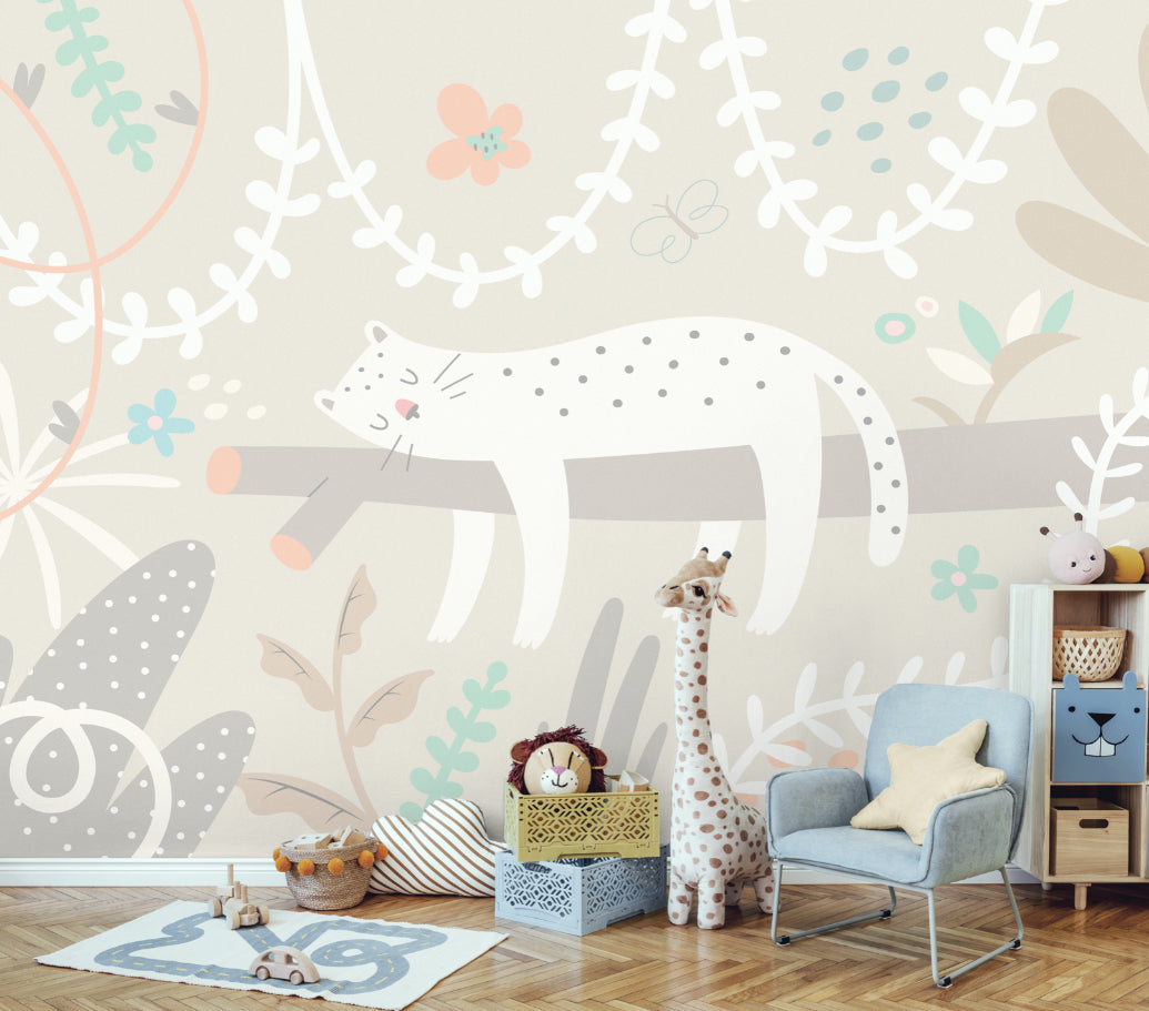 Origin Murals Sleeping Jungle Leopard Grey 350cm X 280cm