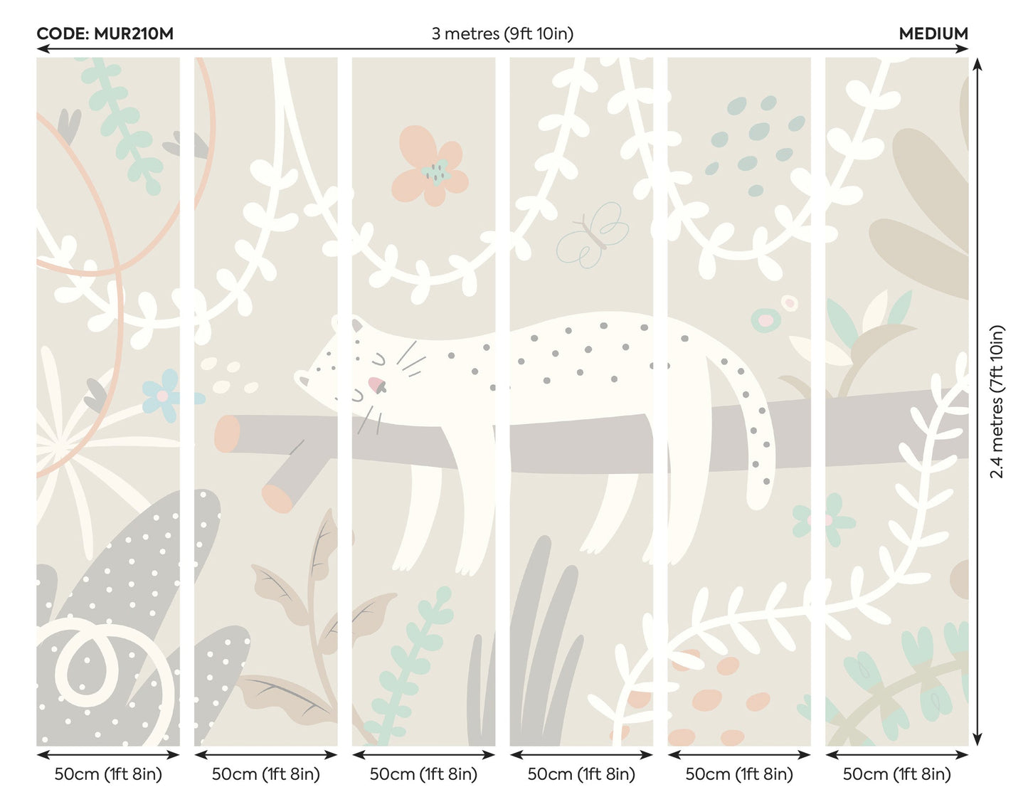 Origin Murals Sleeping Jungle Leopard Grey 300cm X 240cm