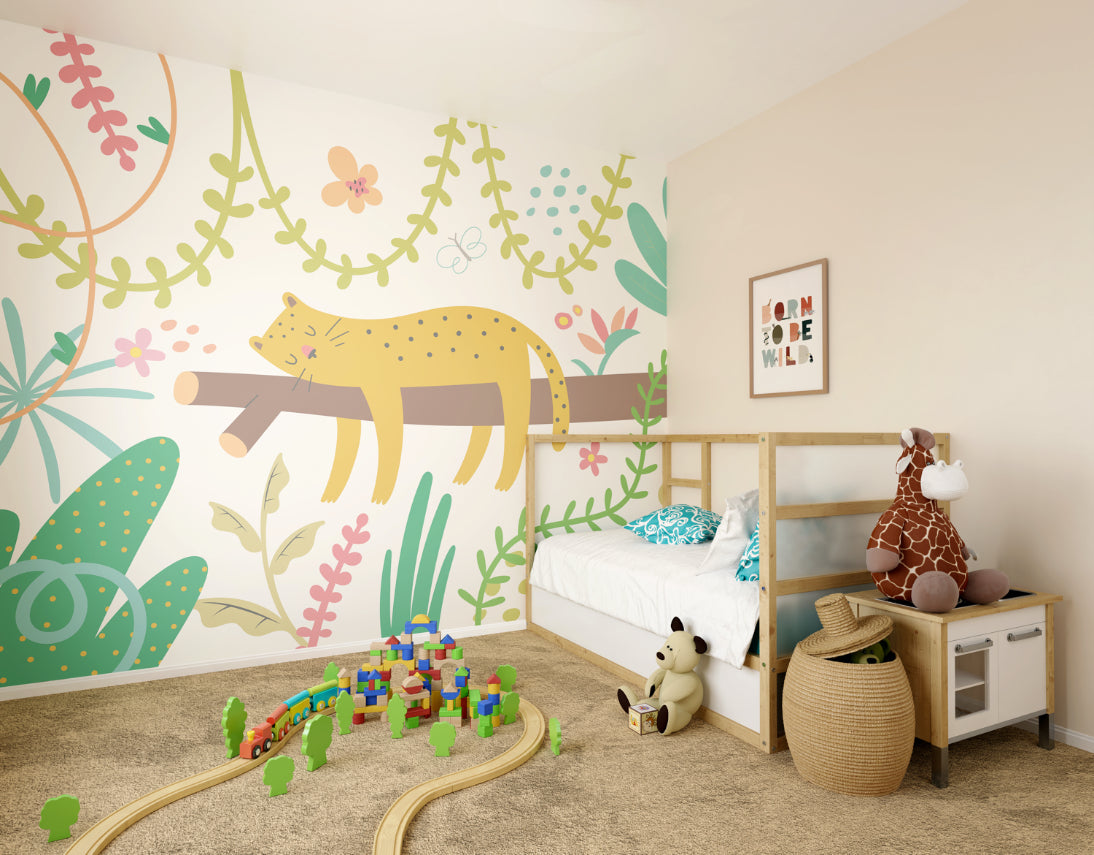 Origin Murals Sleeping Jungle Leopard Green 350cm X 280cm