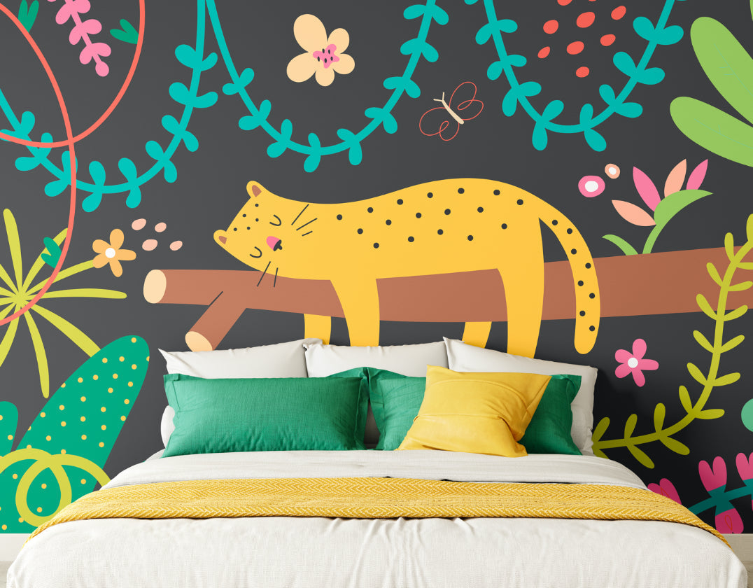 Origin Murals Sleeping Jungle Leopard Black 350cm X 280cm