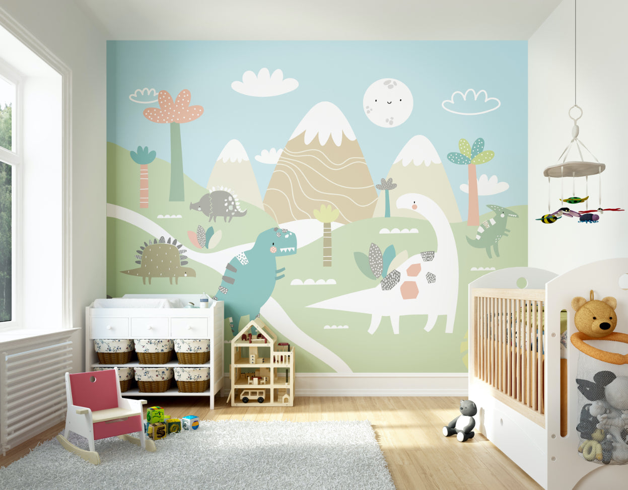 Origin Murals Dinosaur Land Pale Green 350cm X 280cm