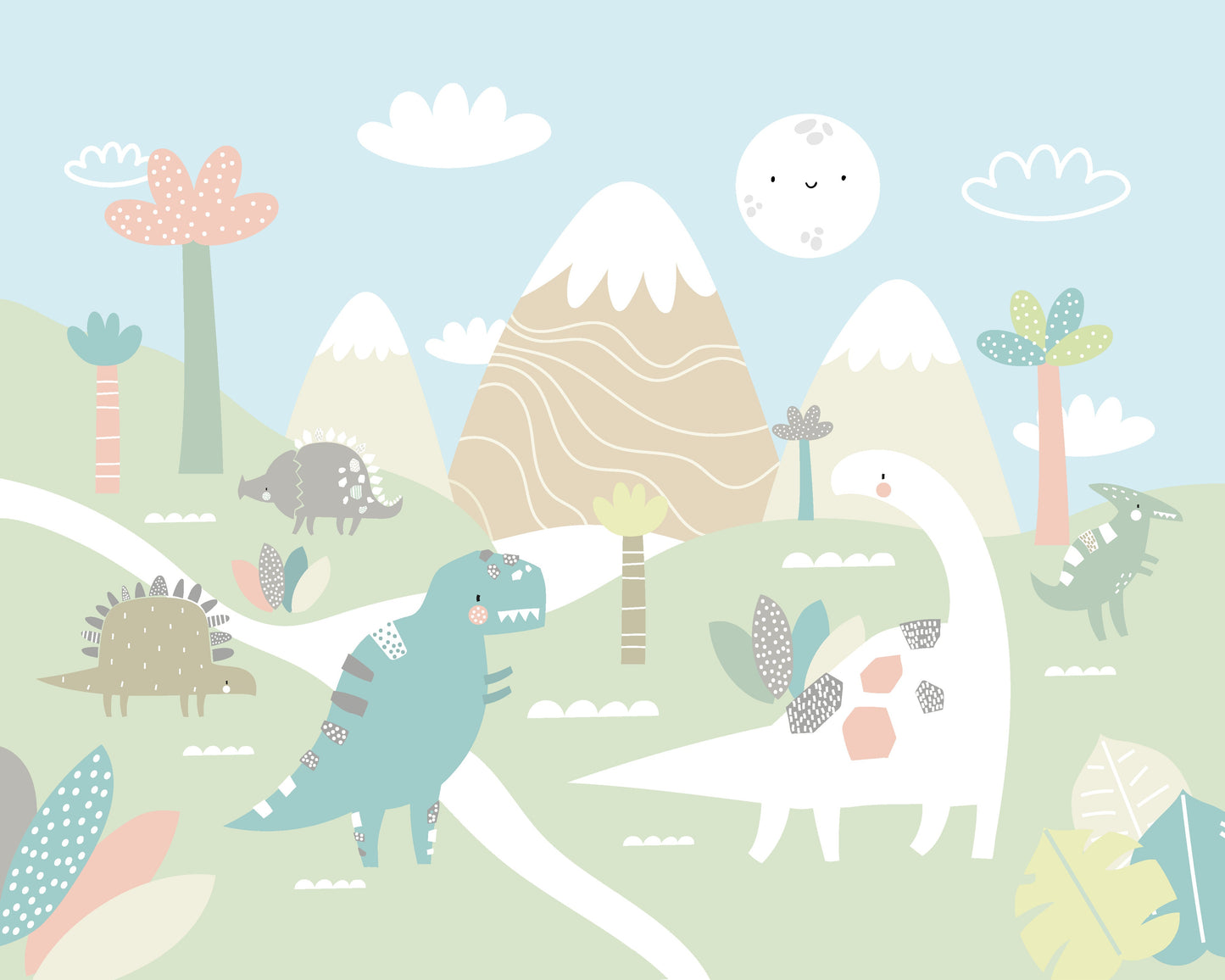 Origin Murals Dinosaur Land Pale Green 350cm X 280cm
