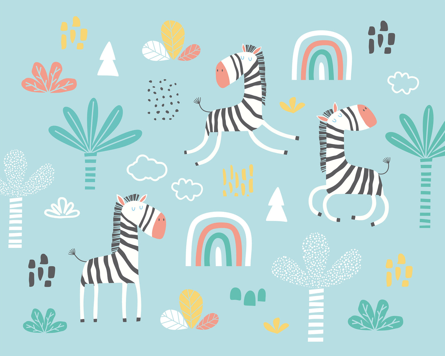 Origin Murals Dancing Zebras Blue 300cm X 240cm