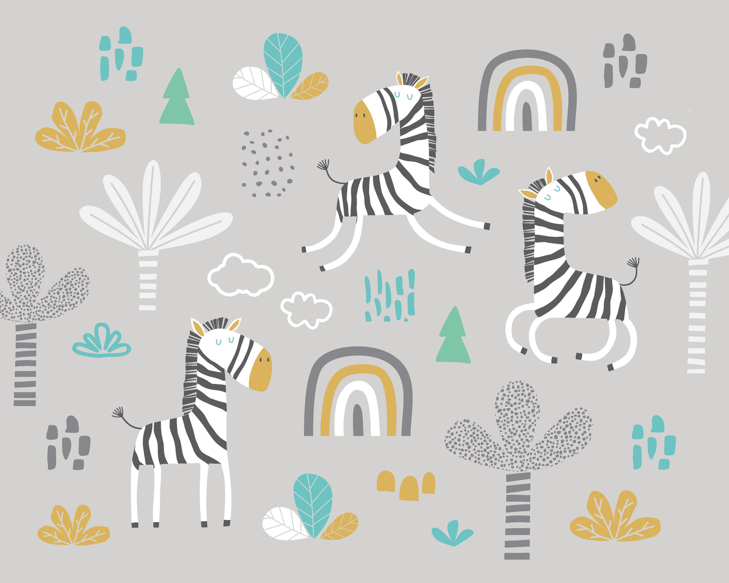 Origin Murals Dancing Zebras Grey 300cm X 240cm