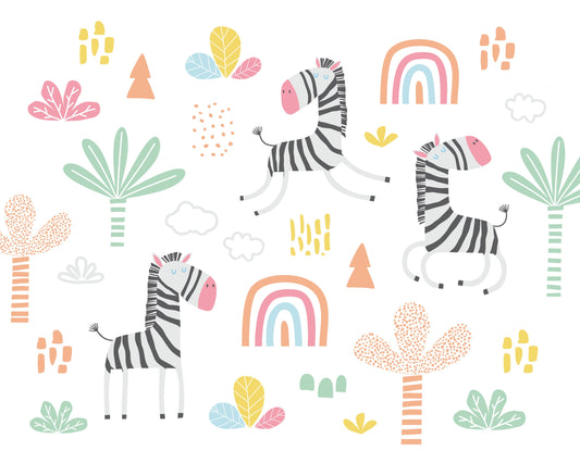 Origin Murals Dancing Zebras White 300cm X 240cm