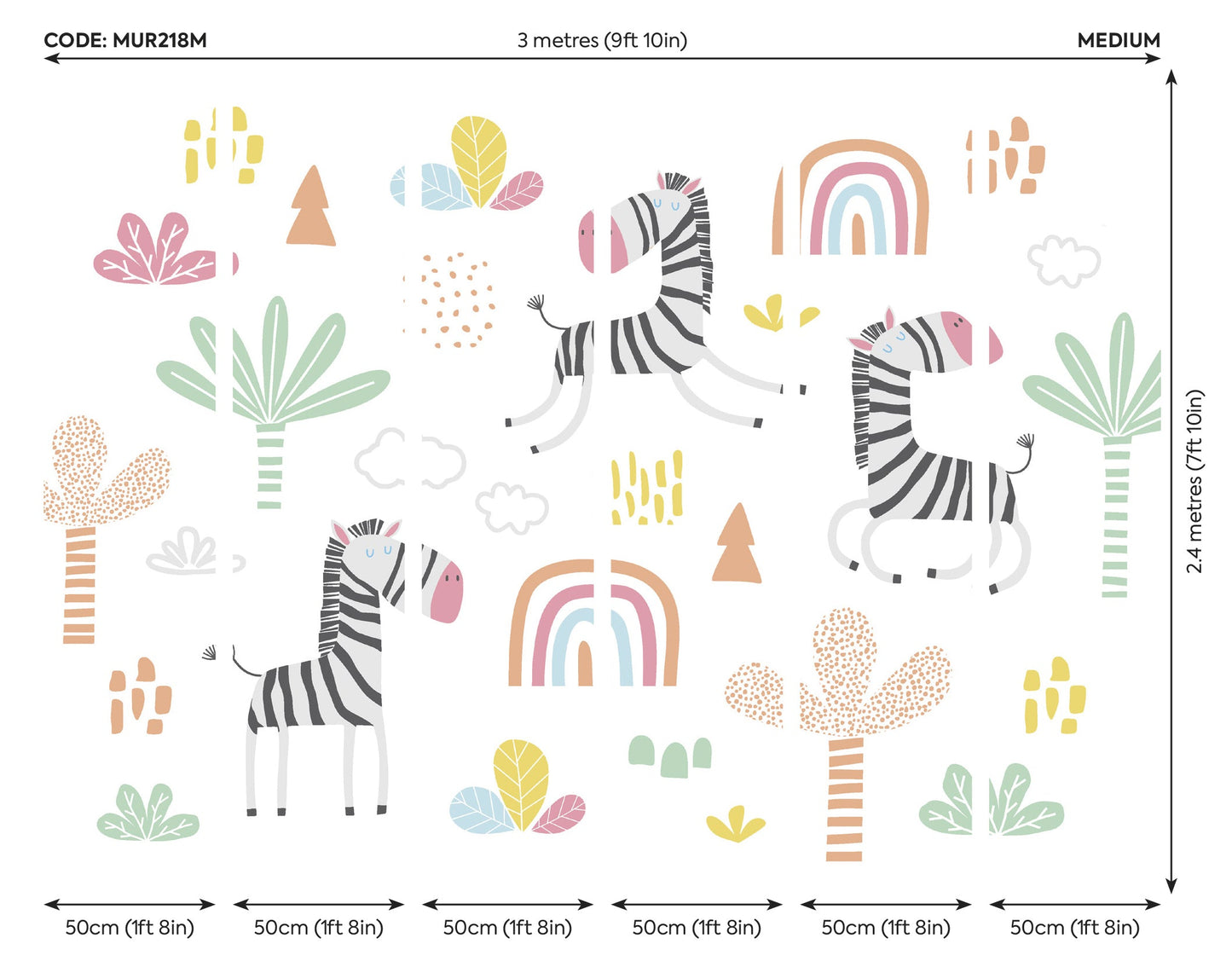 Origin Murals Dancing Zebras White 300cm X 240cm