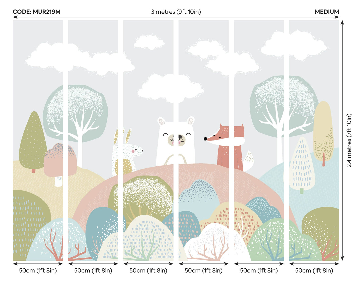 Origin Murals Woodland Friends Grey 300cm X 240cm