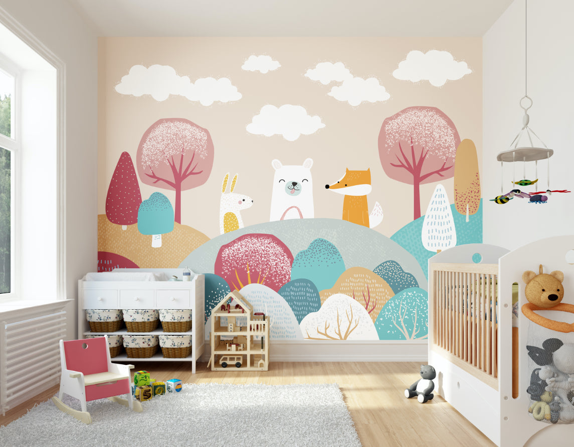 Origin Murals Woodland Friends Orange 350cm X 280cm