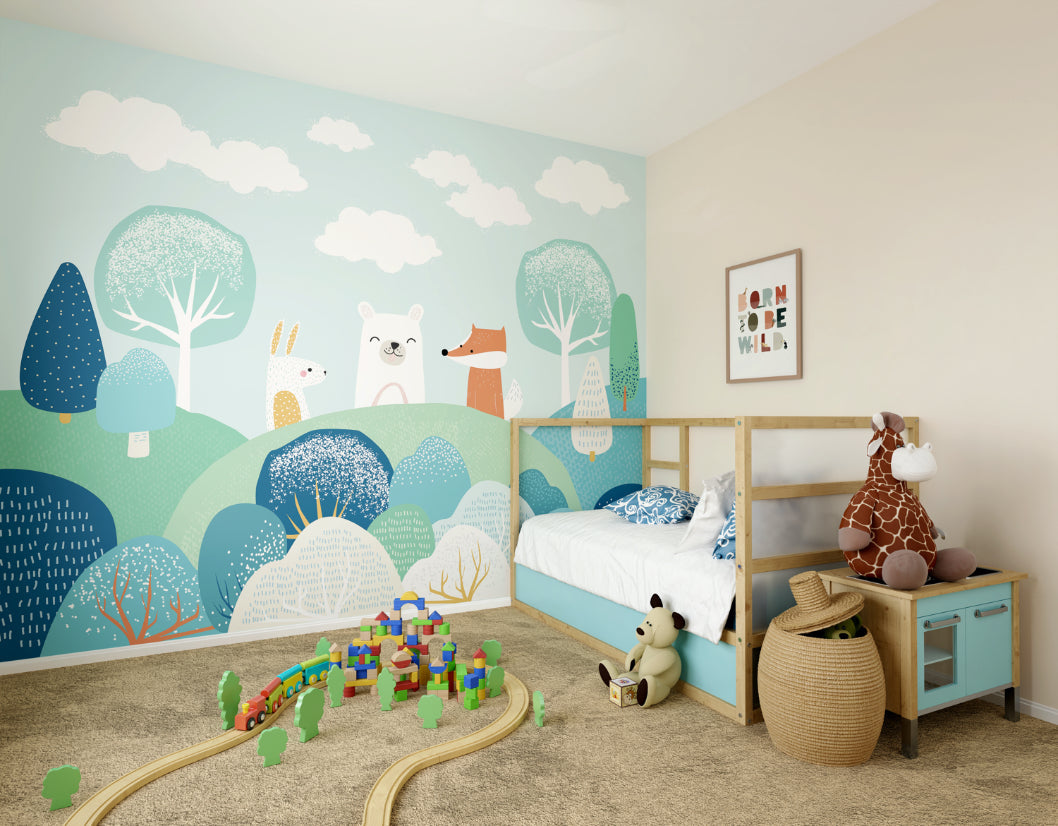 Origin Murals Woodland Friends Blue 350cm X 280cm