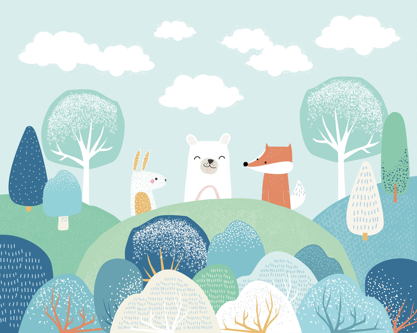 Origin Murals Woodland Friends Blue 350cm X 280cm