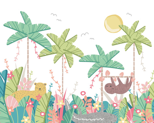 Origin Murals Jungle Animals Pale Green 350cm X 280cm