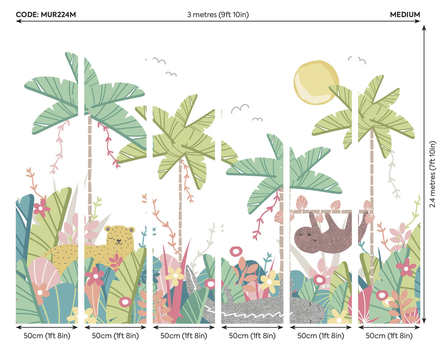 Origin Murals Jungle Animals Pale Green 300cm X 240cm